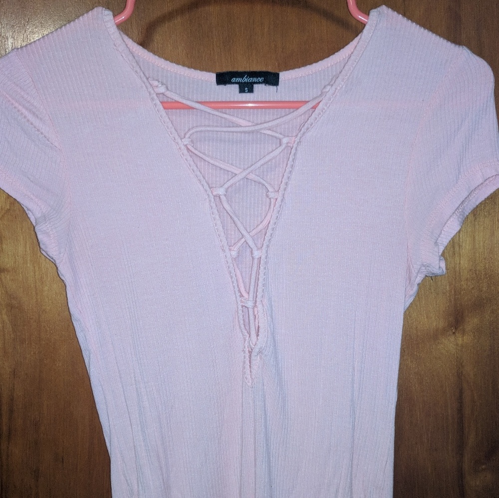 Pink lace up bodysuit